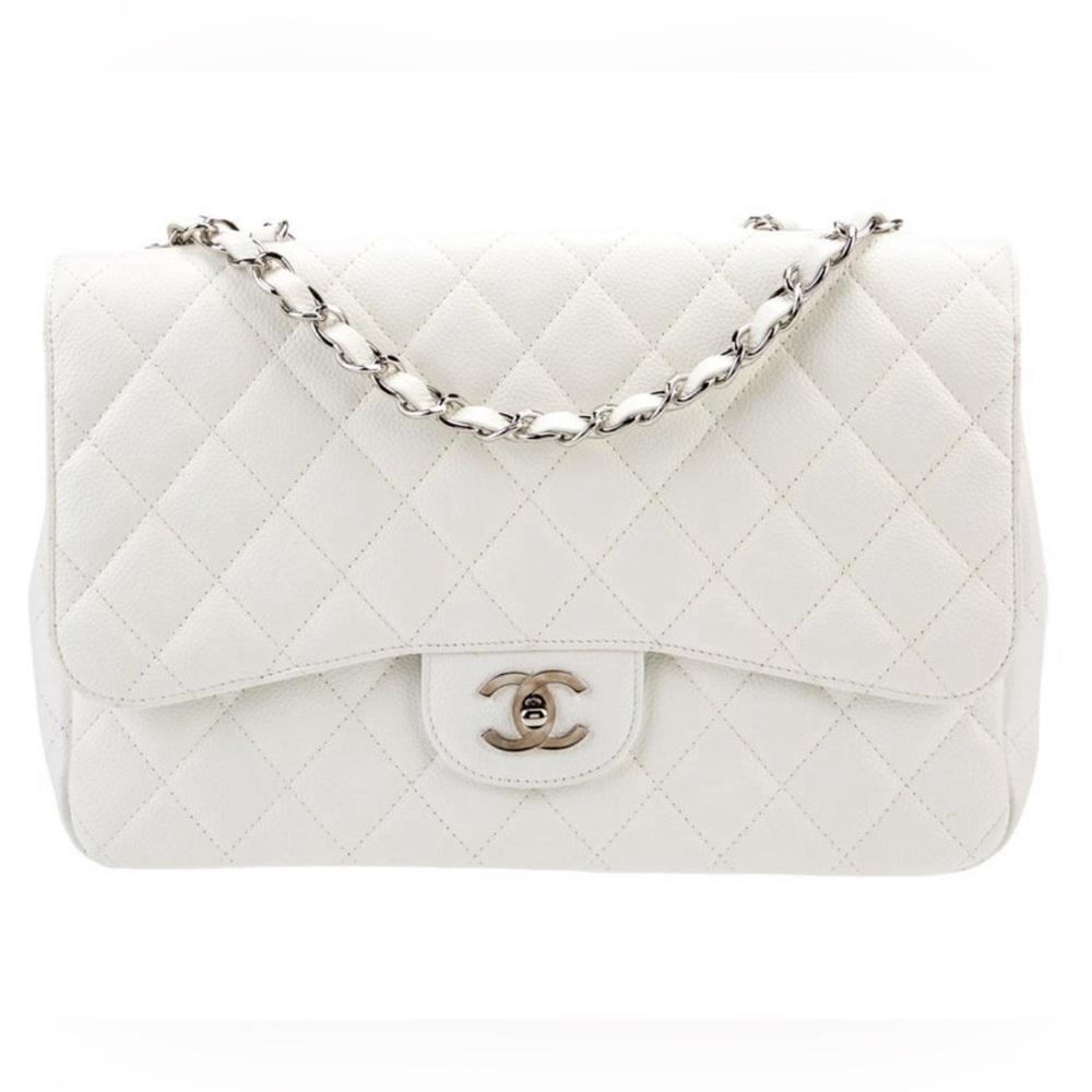Chanel classic jumbo single flap bag white